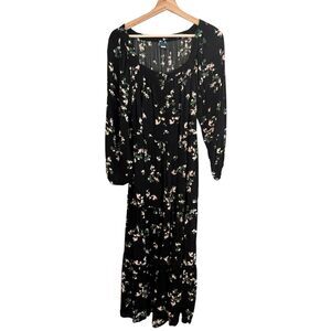 Old Navy Womens Dark Cottagecore Floral Maxi Dress Size L Fairy Grunge Peasant